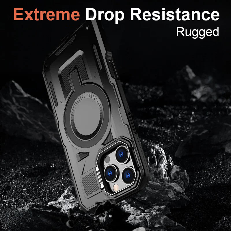 LuxuryKase Rugged Shockproof Magnetic Case with Kickstand | Dual Layer TPU+PC Protection | Mag-Safe Compatible | Camera Guard | Extreme Drop Resistance For iPhone Series