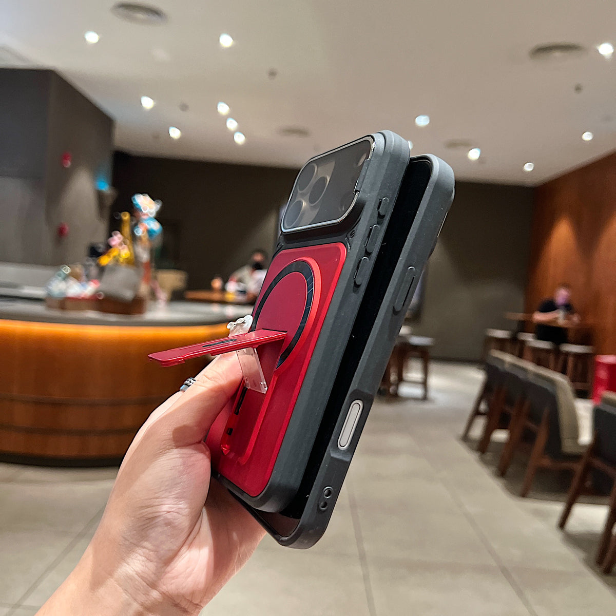 LuxuryKase Hybrid Armour Case | Built-In Foldable Kickstand | Flip Camera Lens Protection Frame Design | MagSafe Compatible | Rugged PC & TPU Cover For iPhone & Samsung Series