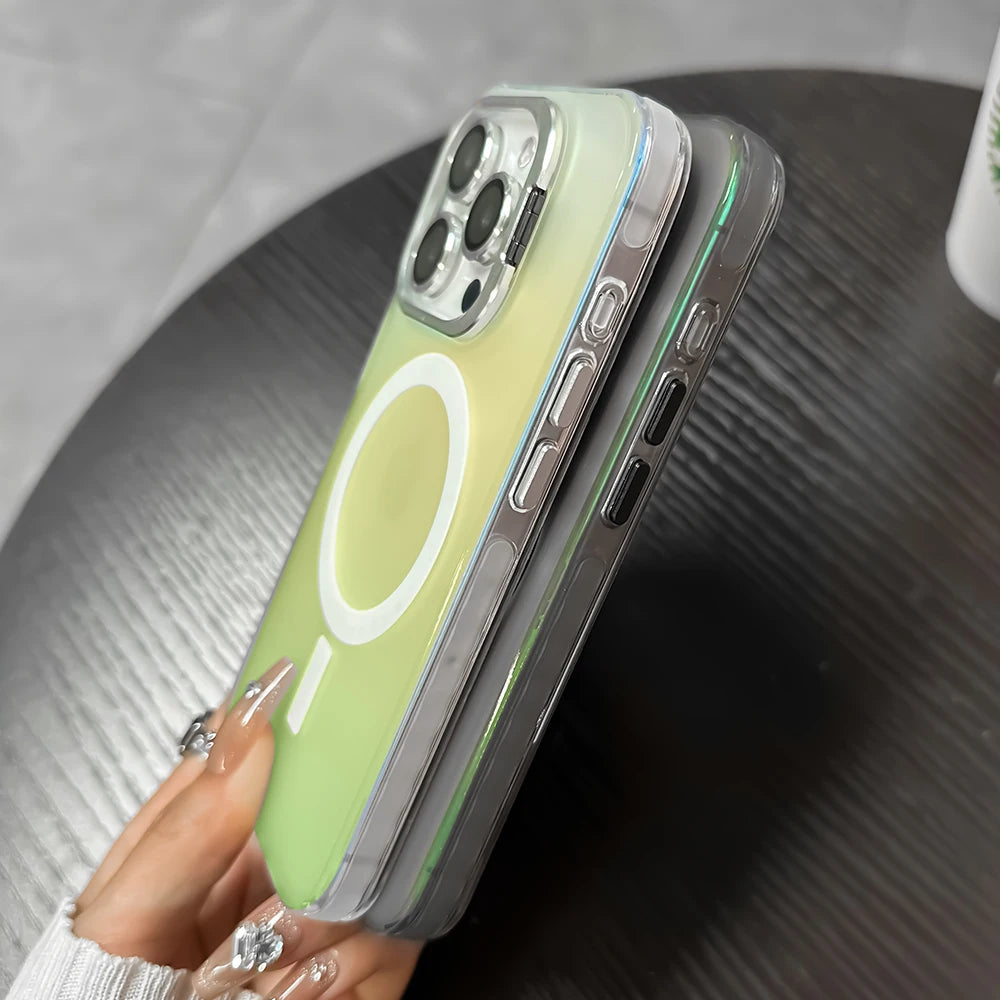 LuxuryKase Mag-Safe Shockproof Gradient Matte Case | Metal Camera Lens Protector & Kickstand | Slim & Edge Protective Cover For iPhone