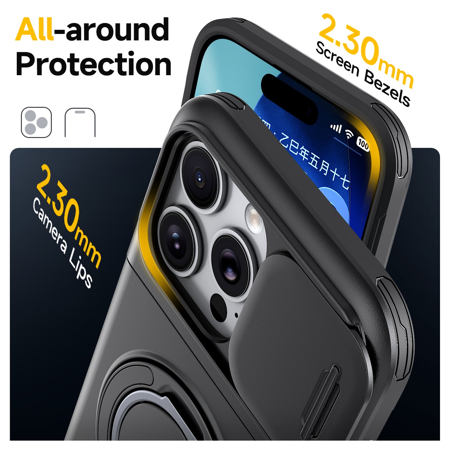 LuxuryKase Magnetic Card Holder Back Cover | Slide Camera Cover Protection | 360° Rotating & 120° Adjustable Kickstand | Shockproof Hard PC Back + Soft TPU Bumper For iPhone & Samsung Series