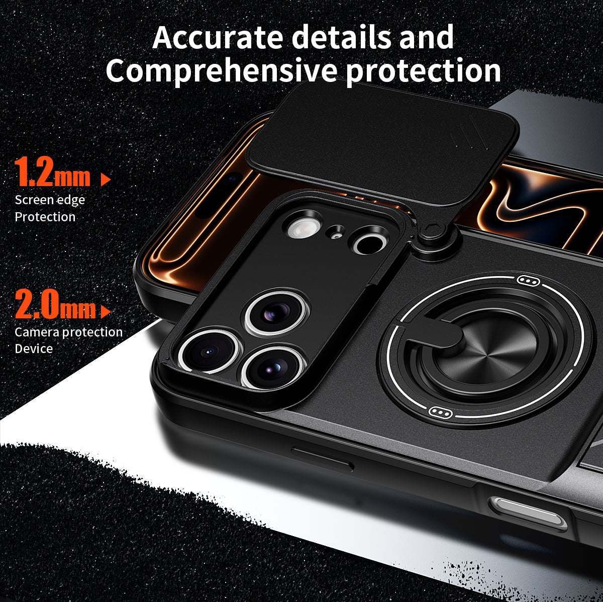 LuxuryKase Magnetic Armour Case | MagSafe Compatible | Sliding Camera Cover | 360° Finger Ring Holder | Built-In Bracket Stand | Hard PC Back & Soft TPU Bumper For iPhone & Samsung Series