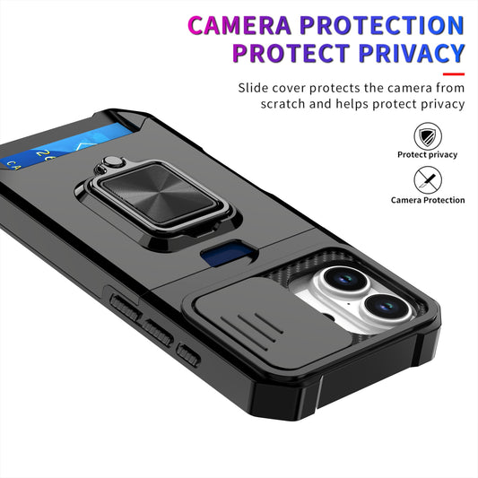 LuxuryKase Shockproof Armor Case | Slide Camera Cover | Hidden Card Slot | Rotating Ring Kickstand | Magnetic Car Mount Support | Military Grade Protection For iPhone & Samsung