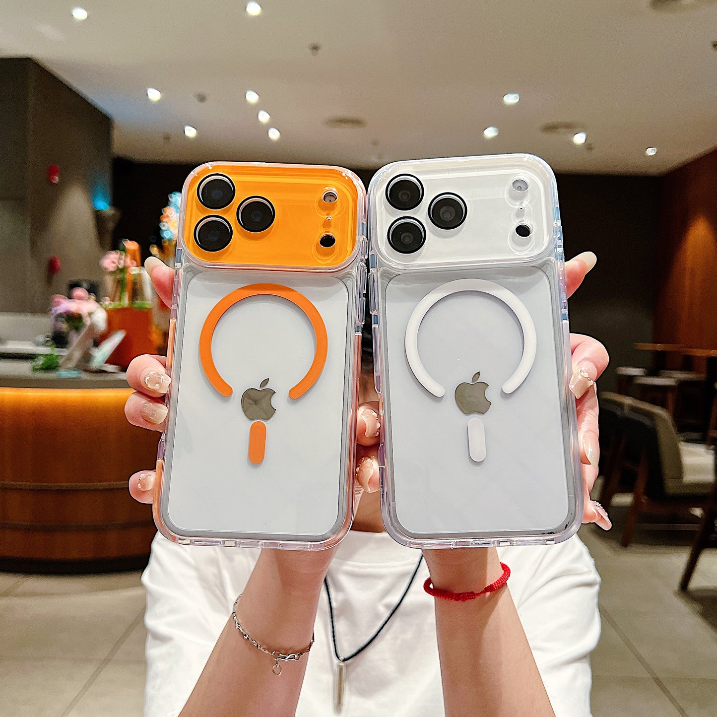LuxuryKase Magnetic Crystal Clear Case | Colored Edges & Mag-Safe Ring | Built in Camera Lens Protection | Anti Yellow Transparent Bumper | Scratch Resistant For iPhone