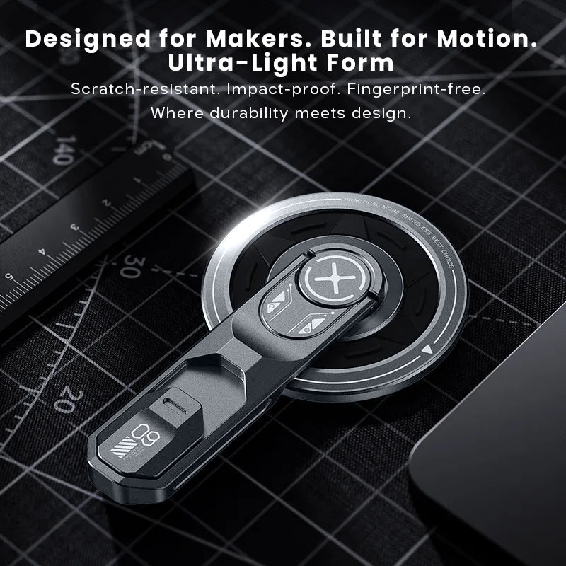 US LITE Magnetic Phone Stand with 360° Rotation | Foldable Ring Grip Kickstand | Adjustable Viewing Angle | Stress Relief Switch | Durable Metal Holder for All SmartPhones