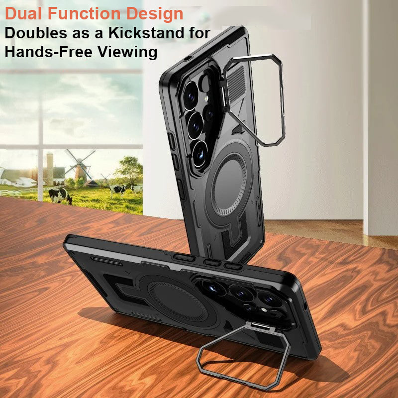 LuxuryKase Rugged Shockproof Magnetic Case with Kickstand | Dual Layer TPU+PC Protection | Mag-Safe Compatible | Camera Guard | Extreme Drop Resistance For Samsung Series