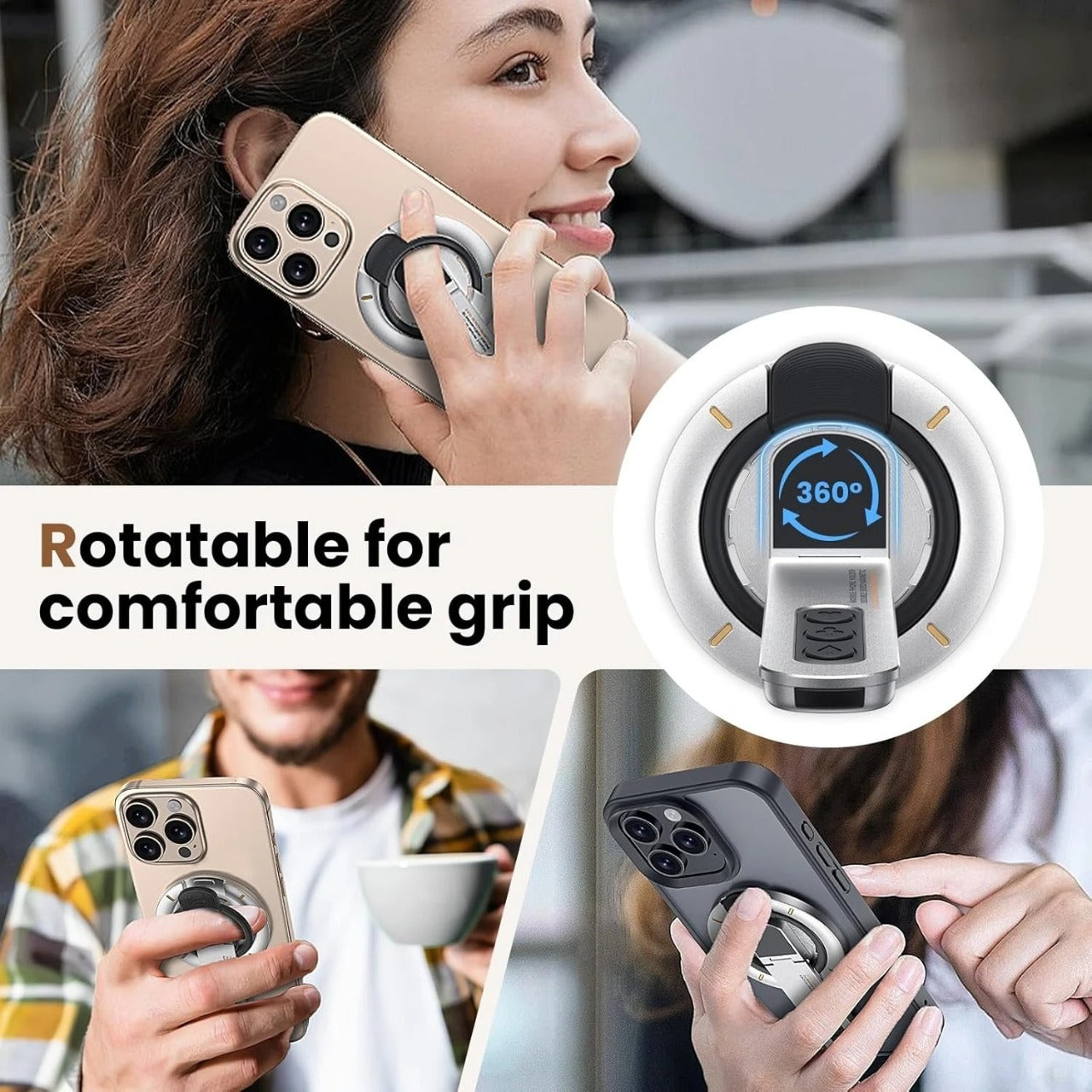 US LITE 360° Magnetic Mobile Stand with Fidget Button Grip | Foldable Kickstand Holder | Adjustable Viewing Angles | Dual Magnet Mount | Soft Silicone Grip Loop for All Smartphones