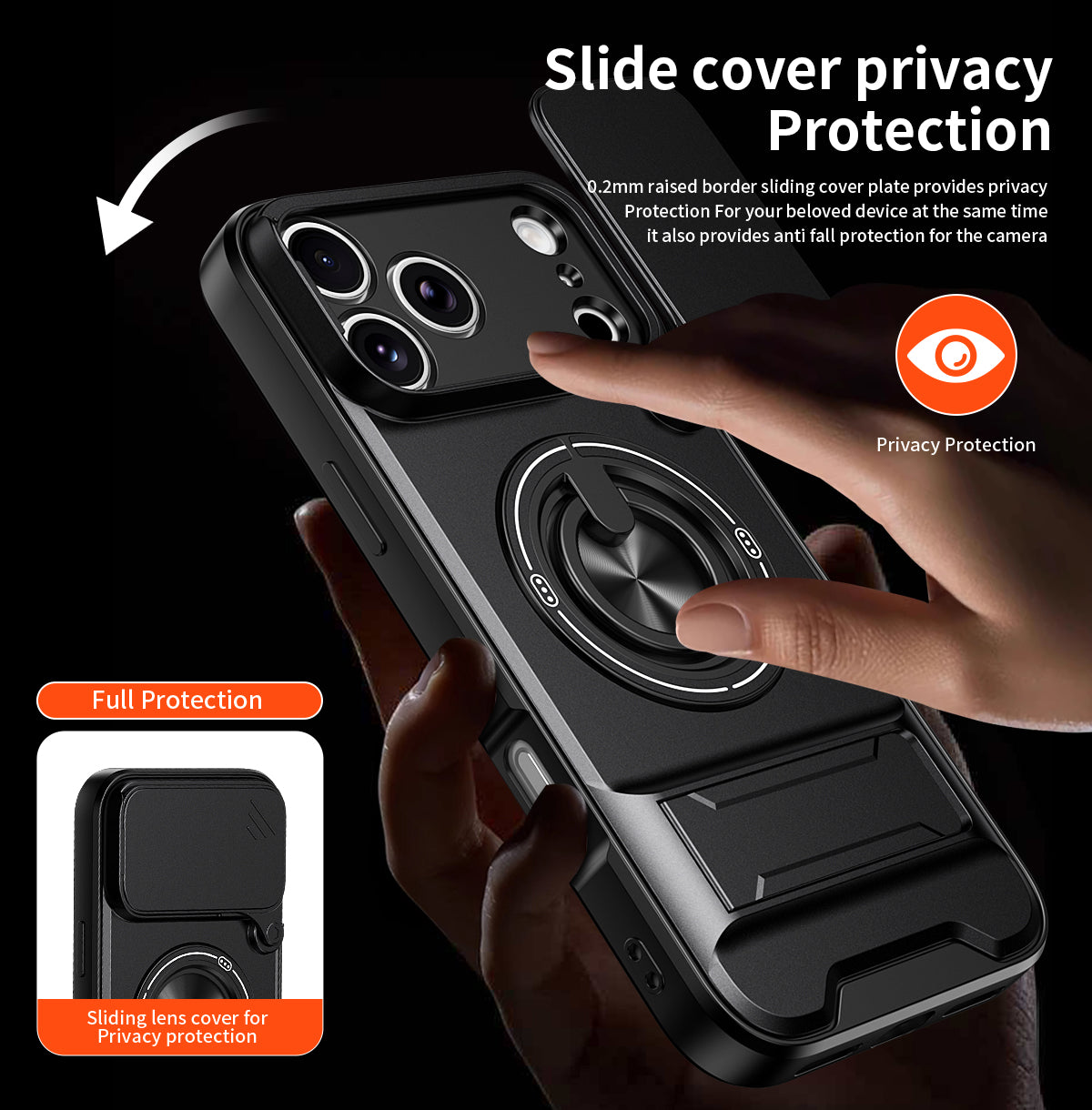 LuxuryKase Magnetic Armour Case | MagSafe Compatible | Sliding Camera Cover | 360° Finger Ring Holder | Built-In Bracket Stand | Hard PC Back & Soft TPU Bumper For iPhone & Samsung Series