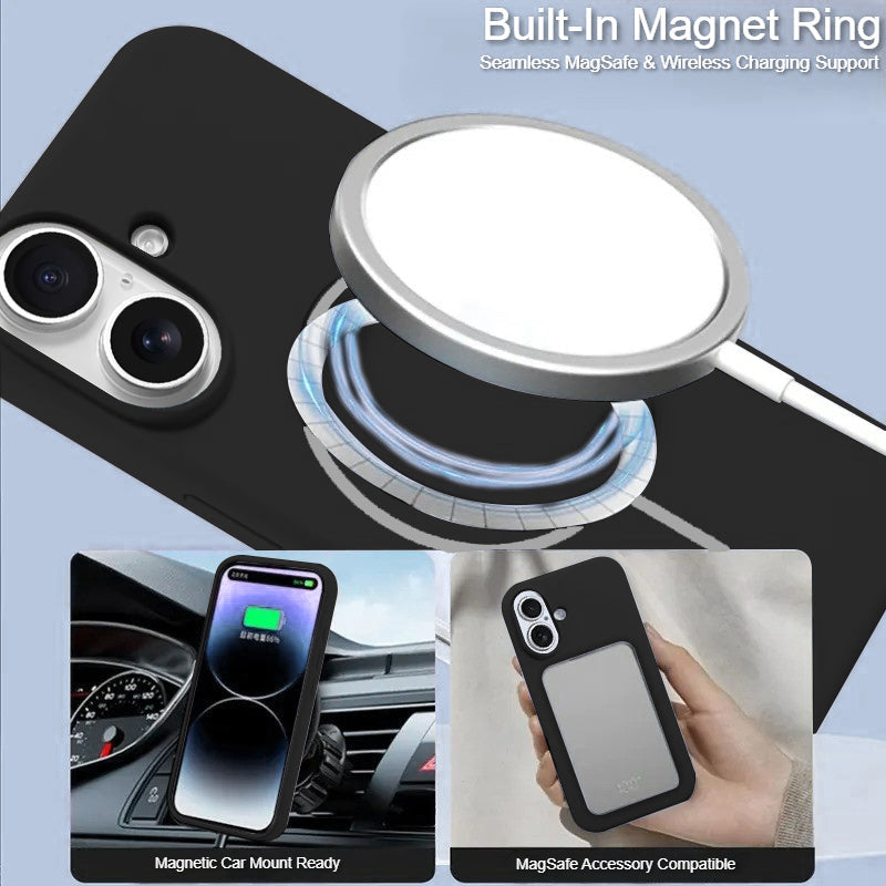 LuxuryKase Silicone Magnetic Case with Soft Microfiber Lining | Mag-Safe Support | Shockproof Protective Cover | Precise Cutouts | Slim Fit Design For iPhone 16 & 16 Plus