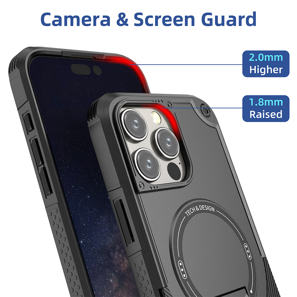 US LITE Back Cover with Portable Kickstand | Mag-Safe Compatible Magnetic Case | Shockproof Military Grade Protection | Rugged Armor Design Phone Cover For iPhone & Samsung Series