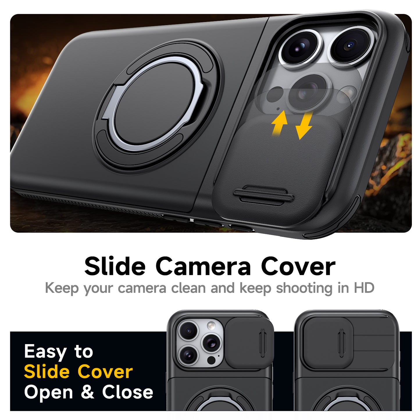 LuxuryKase Magnetic Card Holder Back Cover | Slide Camera Cover Protection | 360° Rotating & 120° Adjustable Kickstand | Shockproof Hard PC Back + Soft TPU Bumper For iPhone & Samsung Series
