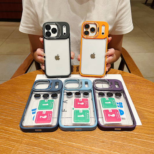 LuxuryKase Clear Case | Metal Lens Protector & 180° Rotating Bracket | Shockproof Transparent Hard Back Cover with Soft TPU Frame For iPhone