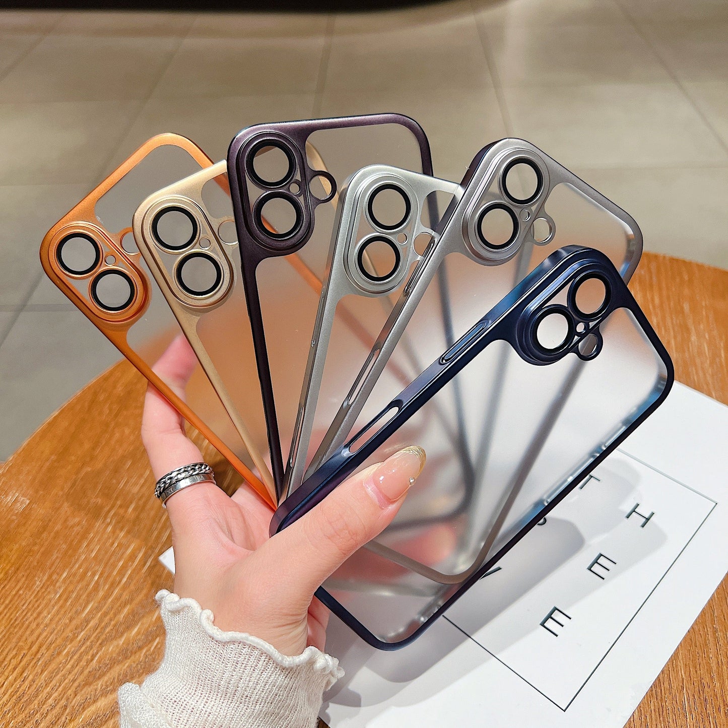 LuxuryKase Hybrid Frosted Clear Case | Matte Hard Back Cover | Metallic Frame | Shockproof Slim Design | Anti-Fingerprint | In-Built Camera Lens Protection For iPhone