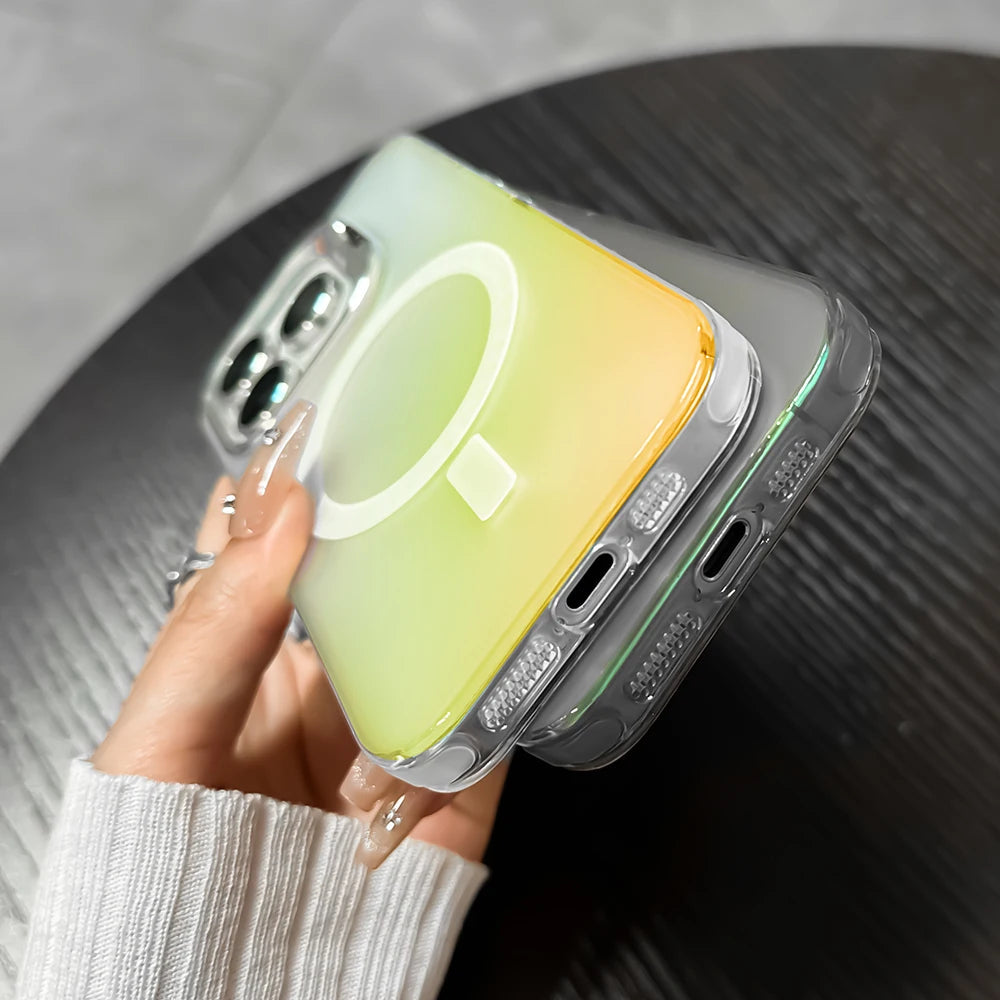 LuxuryKase Mag-Safe Shockproof Gradient Matte Case | Metal Camera Lens Protector & Kickstand | Slim & Edge Protective Cover For iPhone