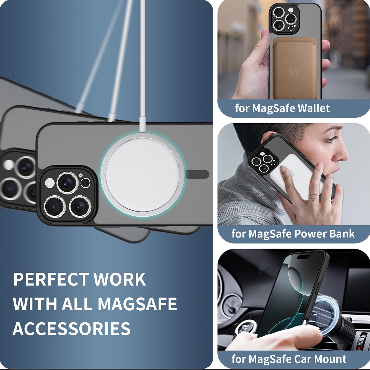LuxuryKase Hybrid Shockproof Translucent Case | Matte Frosted Hard Back with Soft Edges | Full Camera Protection Bumper | Compatible with MagSafe | TPU & PC For iPhone & Samsung Series