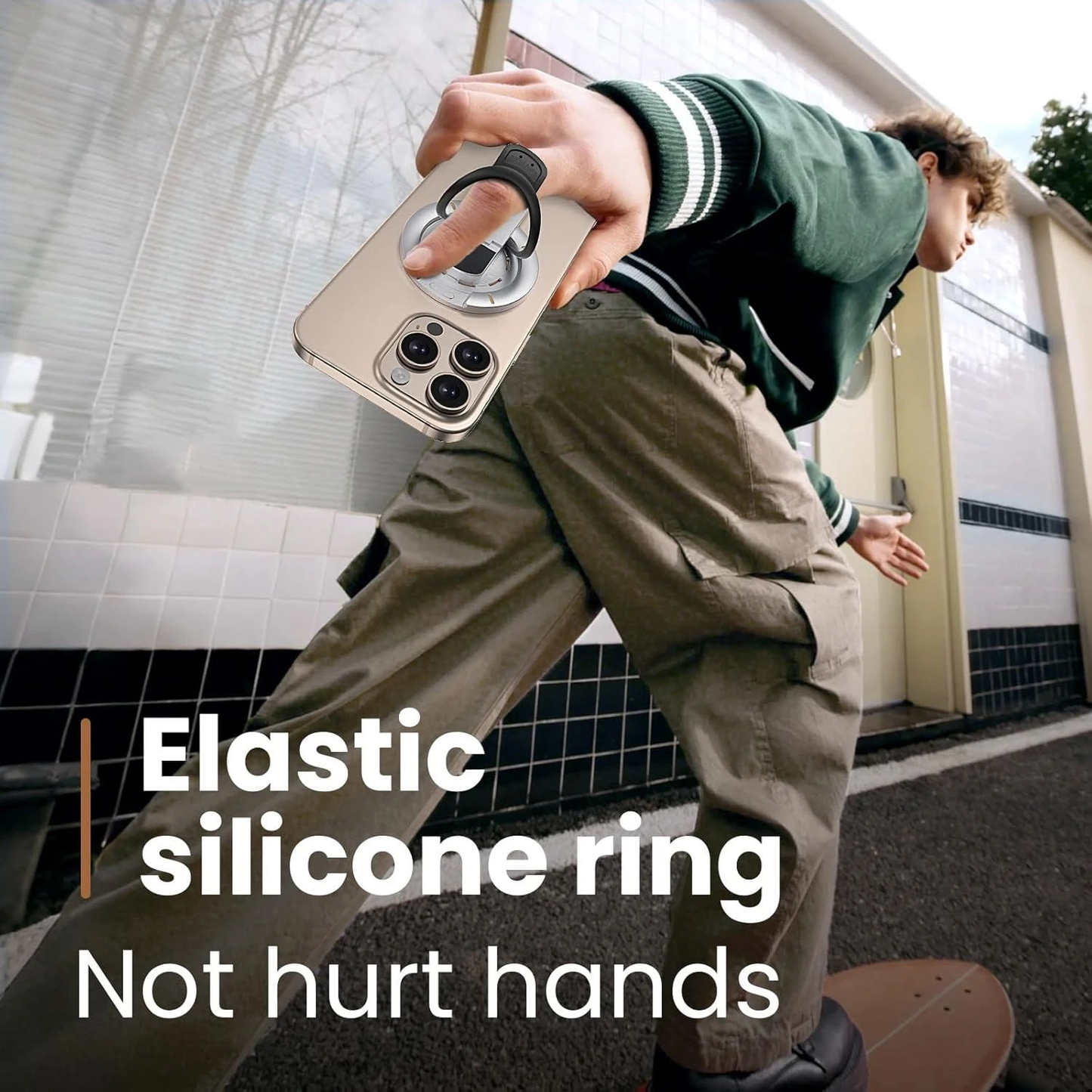 US LITE 360° Magnetic Mobile Stand with Fidget Button Grip | Foldable Kickstand Holder | Adjustable Viewing Angles | Dual Magnet Mount | Soft Silicone Grip Loop for All Smartphones