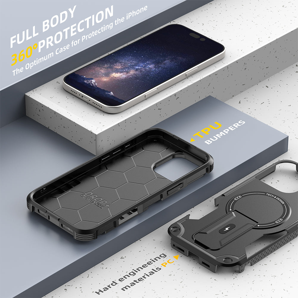 US LITE Back Cover with Portable Kickstand | Mag-Safe Compatible Magnetic Case | Shockproof Military Grade Protection | Rugged Armor Design Phone Cover For iPhone & Samsung Series