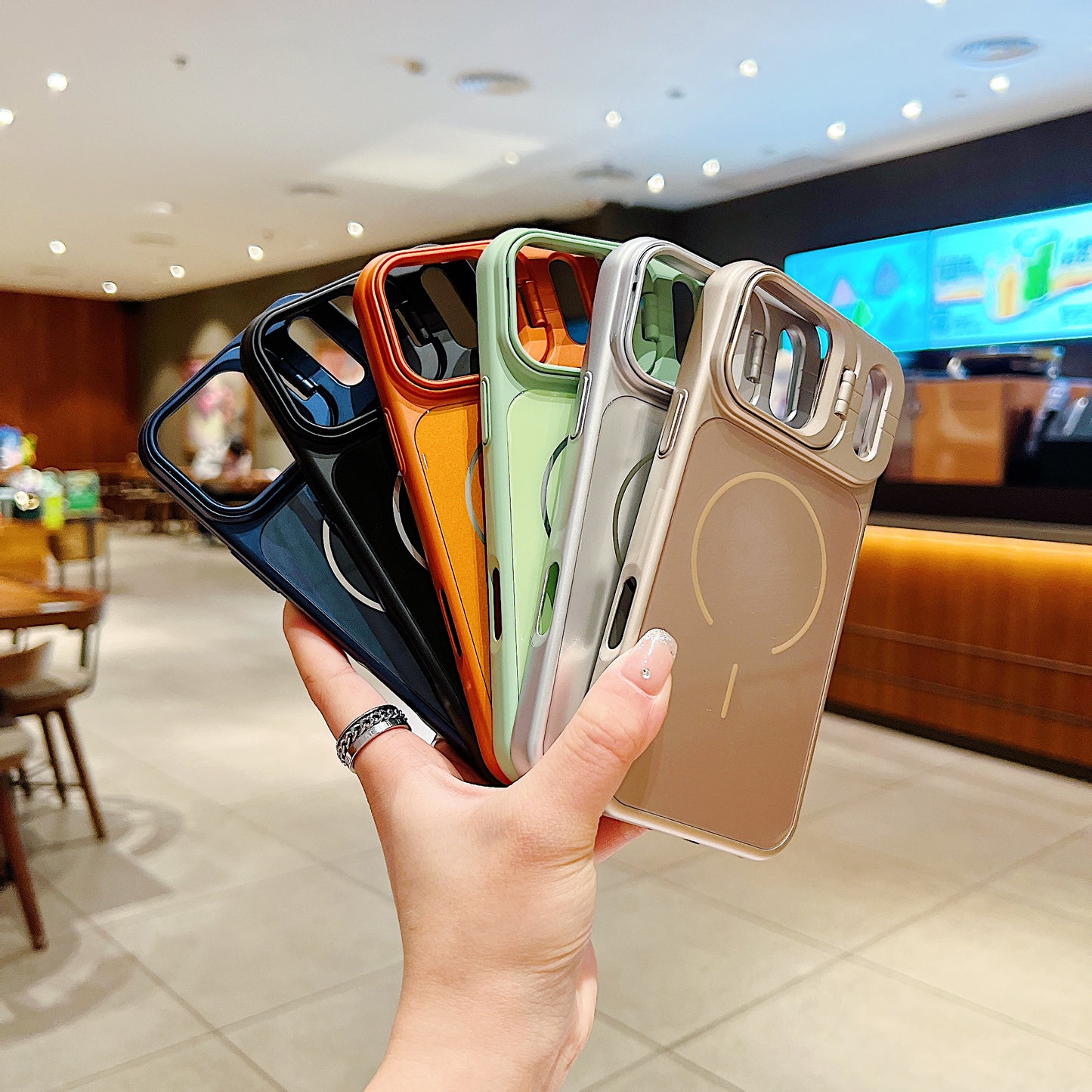 LuxuryKase Premium Glass Case | Built-in Camera Stand | Hard PC & Glass | MagSafe Compatible | Raised Edges for Camera & Screen Protection | Shockproof Design For iPhone