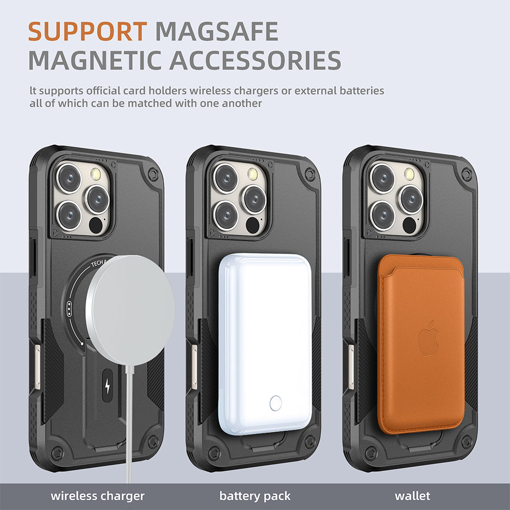 US LITE Back Cover with Portable Kickstand | Mag-Safe Compatible Magnetic Case | Shockproof Military Grade Protection | Rugged Armor Design Phone Cover For iPhone & Samsung Series