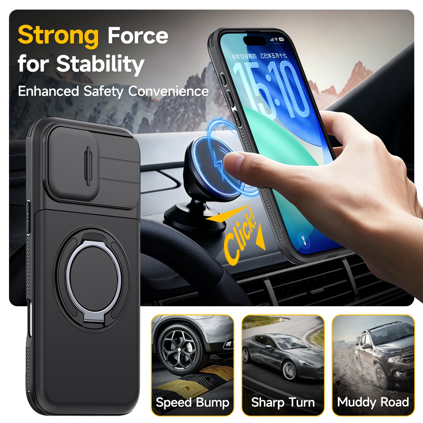 LuxuryKase Magnetic Card Holder Back Cover | Slide Camera Cover Protection | 360° Rotating & 120° Adjustable Kickstand | Shockproof Hard PC Back + Soft TPU Bumper For iPhone & Samsung Series
