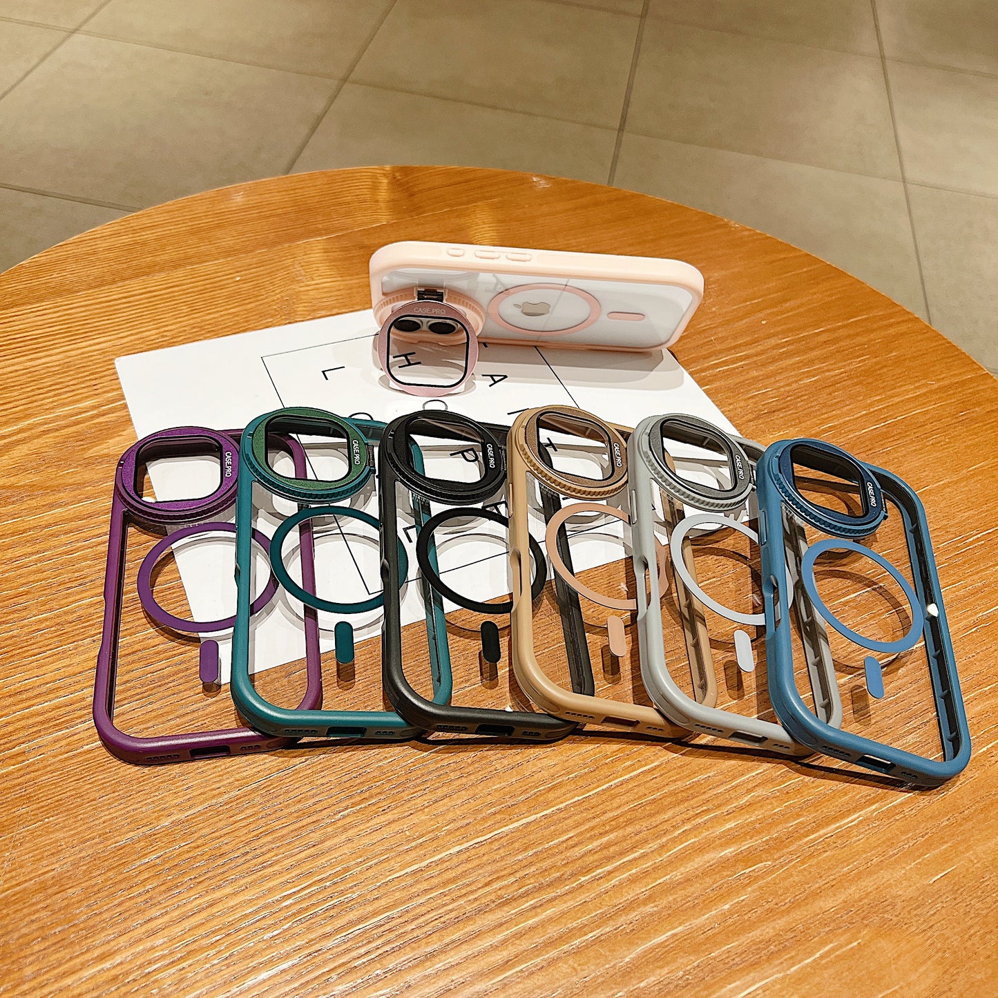 LuxuryKase Magnetic Transparent Back Case | Shockproof Hard PC Bumper Cover with Camera Lens Guard Kickstand | Mag-Safe Support For iPhone