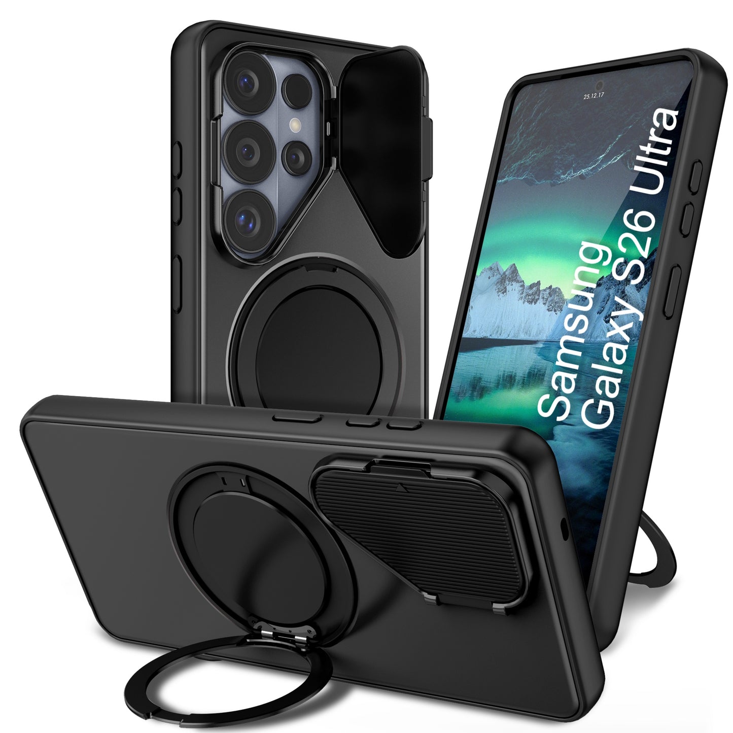 LuxuryKase Tough Armour Magnetic Case | 360° Rotating Ring Stand | Flip Camera Protection Cover | Raised Edges | Drop Protection | MagSafe Compatible For iPhone & Samsung Series