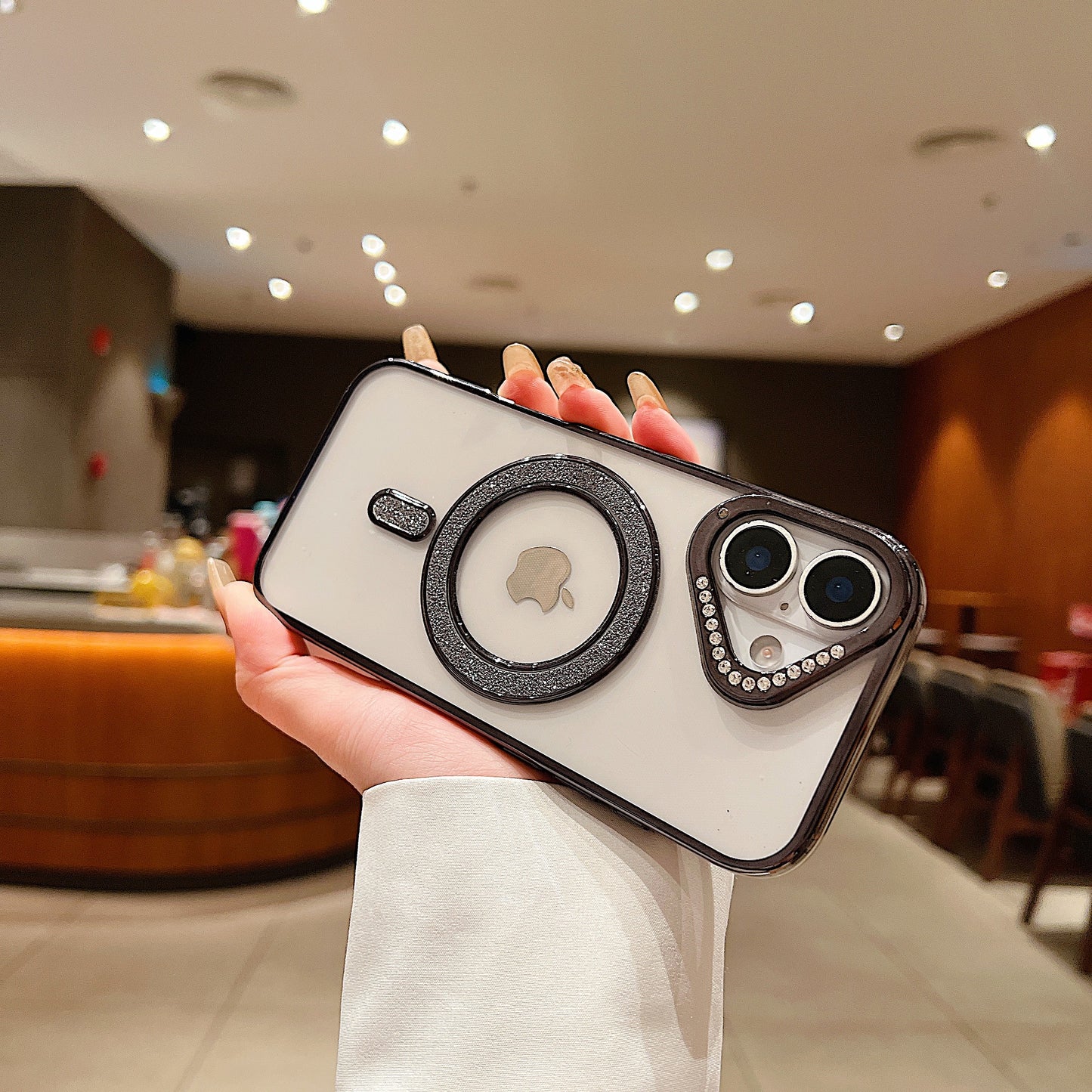 LuxuryKase Transparent Back Cover with Shimmer MagSafe Ring | Soft TPU Case | Stylish Shockproof Protective Mobile Case with Premium Finish For iPhone 15 & 16 Series