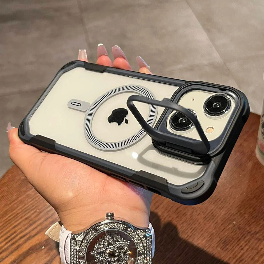 LuxuryKase LK164 Invisible Stand Transparent Magnetic Mag-Safe Wireless Charger Case Cover For iPhone