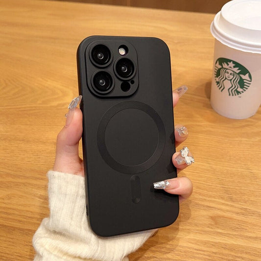 LuxuryKase LK022 Compatible Mag-Safe Magnetic Wireless Charging Matte Shockproof Silicone Case With Lens Protector Glass For iPhone