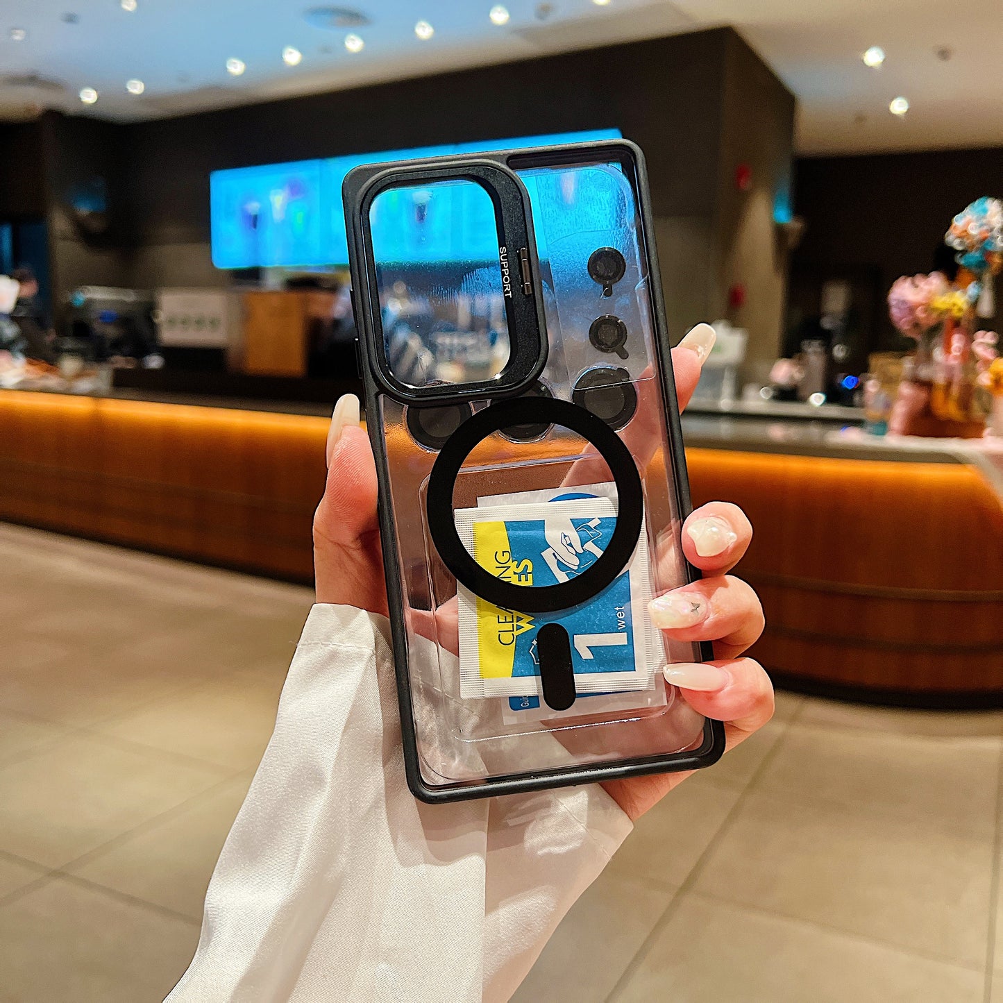 LuxuryKase Mag-Safe Clear Case | Shockproof Transparent Cover with Camera Lens Protection | Metal Ring Stand & Wireless Charging Support For iPhone & Samsung Series