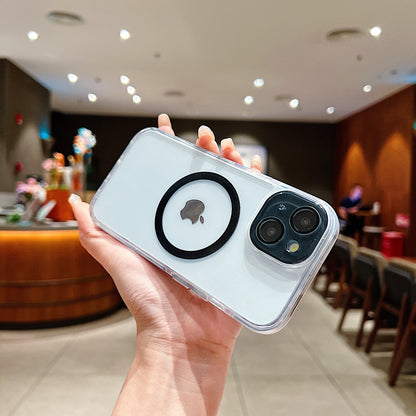 LuxuryKase Magnetic Crystal Clear Case | Colored Edges & Mag-Safe Ring | Built in Camera Lens Protection | Anti Yellow Transparent Bumper | Scratch Resistant For iPhone