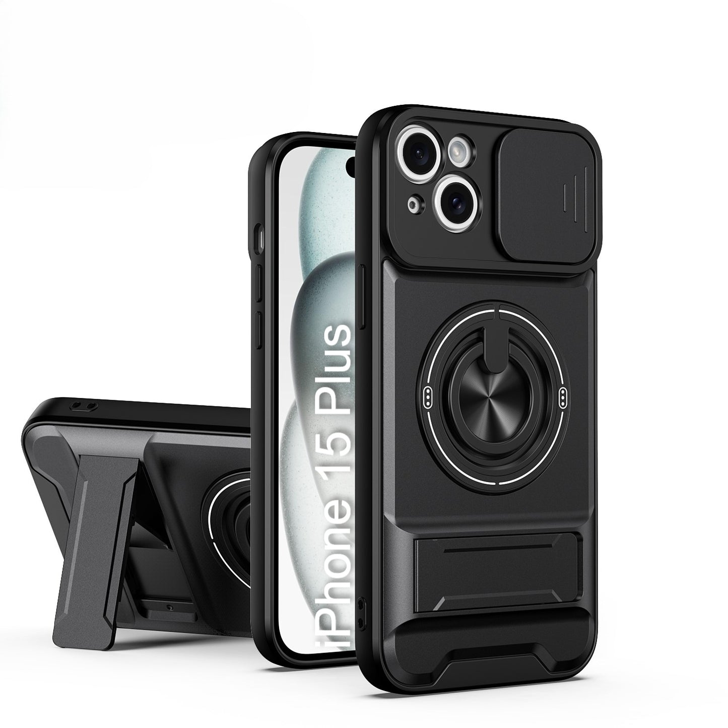 LuxuryKase Magnetic Armour Case | MagSafe Compatible | Sliding Camera Cover | 360° Finger Ring Holder | Built-In Bracket Stand | Hard PC Back & Soft TPU Bumper For iPhone & Samsung Series