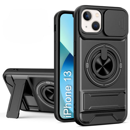 LuxuryKase Magnetic Armour Case | MagSafe Compatible | Sliding Camera Cover | 360° Finger Ring Holder | Built-In Bracket Stand | Hard PC Back & Soft TPU Bumper For iPhone & Samsung Series