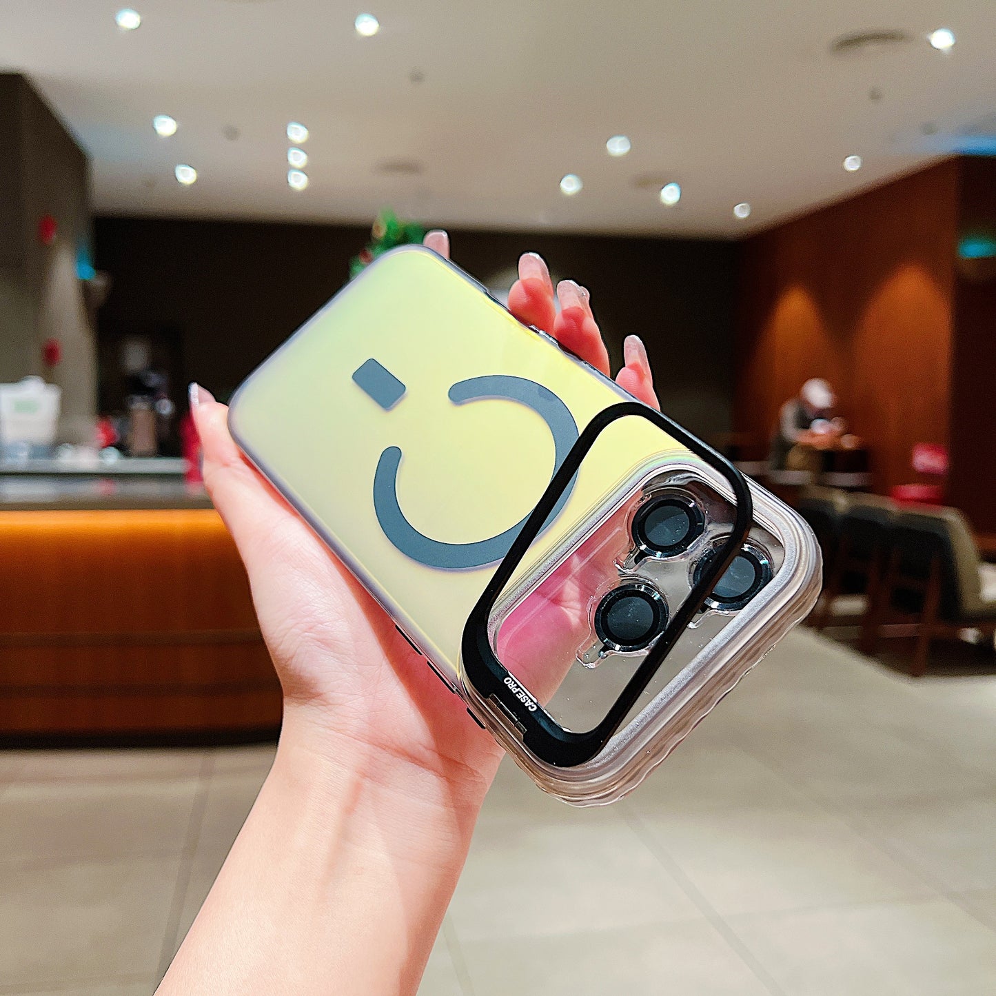 LuxuryKase LK169 Laser Gradient Lens Holder Stand Mag-Safe Case Cover For iPhone 16 & 17 Series