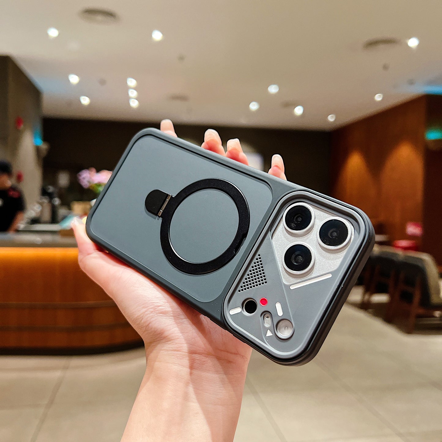 LuxuryKase Magnetic Shockproof Case | Foldable 90° Metal Ring Kickstand | Matte Finish | Futuristic Camera Shield Design | Slim Profile & Mag-Safe Compatible For iPhone & Samsung Series
