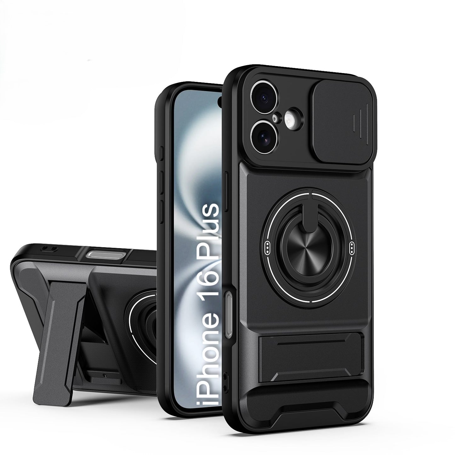 LuxuryKase Magnetic Armour Case | MagSafe Compatible | Sliding Camera Cover | 360° Finger Ring Holder | Built-In Bracket Stand | Hard PC Back & Soft TPU Bumper For iPhone & Samsung Series