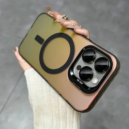 LuxuryKase Mag-Safe Shockproof Gradient Matte Case | Metal Camera Lens Protector & Kickstand | Slim & Edge Protective Cover For iPhone