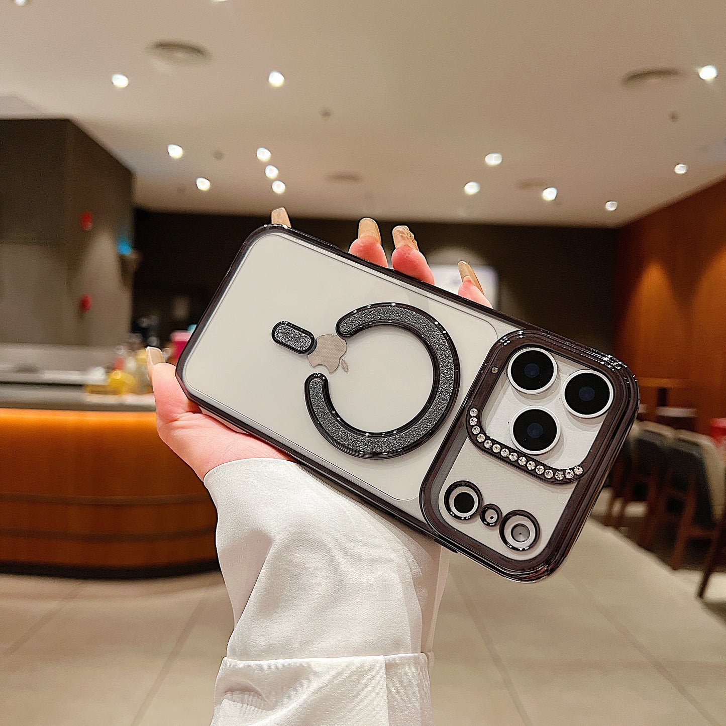 LuxuryKase Transparent Back Cover with Shimmer MagSafe Ring | Soft TPU Case | Stylish Shockproof Protective Mobile Case with Premium Finish For iPhone 15 & 16 Series