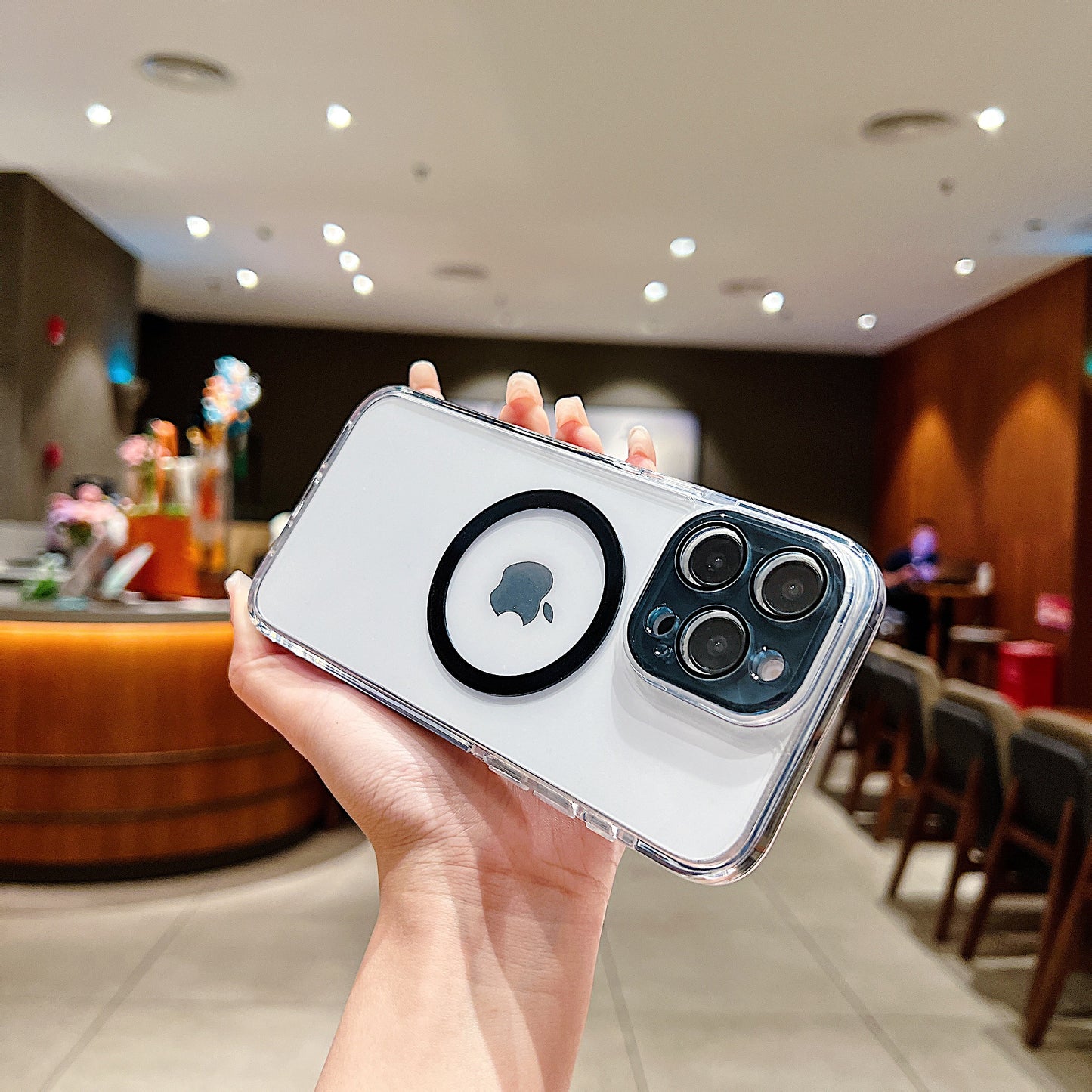 LuxuryKase Magnetic Crystal Clear Case | Colored Edges & Mag-Safe Ring | Built in Camera Lens Protection | Anti Yellow Transparent Bumper | Scratch Resistant For iPhone
