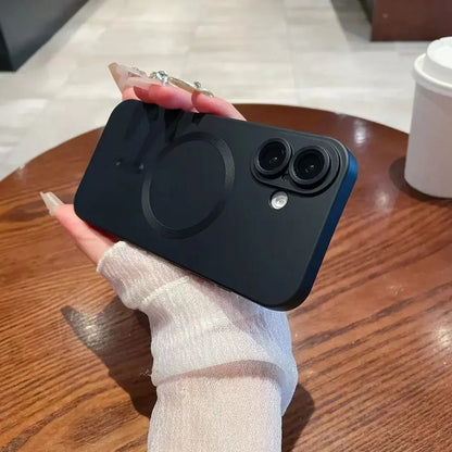 LuxuryKase LK022 Compatible Mag-Safe Magnetic Wireless Charging Matte Shockproof Silicone Case With Lens Protector Glass For iPhone