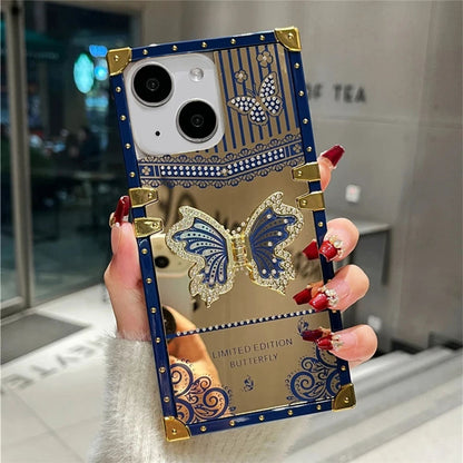 LuxuryKase LK162 Elegant Butterfly Stand Back Mirror Case Cover For iPhone