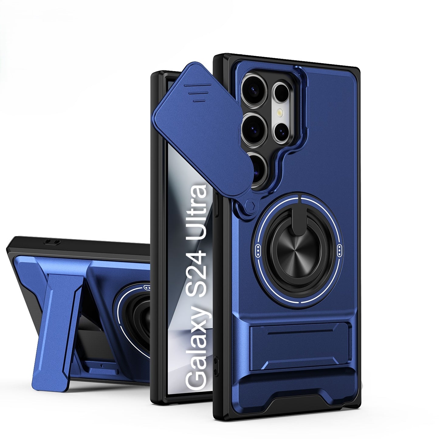 LuxuryKase Magnetic Armour Case | MagSafe Compatible | Sliding Camera Cover | 360° Finger Ring Holder | Built-In Bracket Stand | Hard PC Back & Soft TPU Bumper For iPhone & Samsung Series