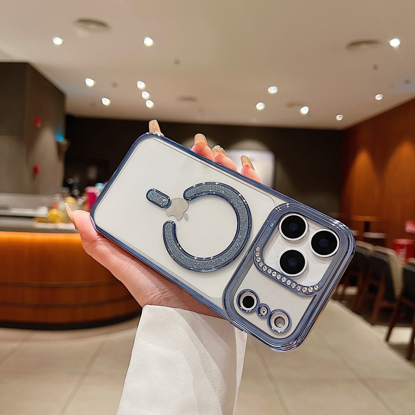 LuxuryKase Transparent Back Cover with Shimmer MagSafe Ring | Soft TPU Case | Stylish Shockproof Protective Mobile Case with Premium Finish For iPhone 15 & 16 Series