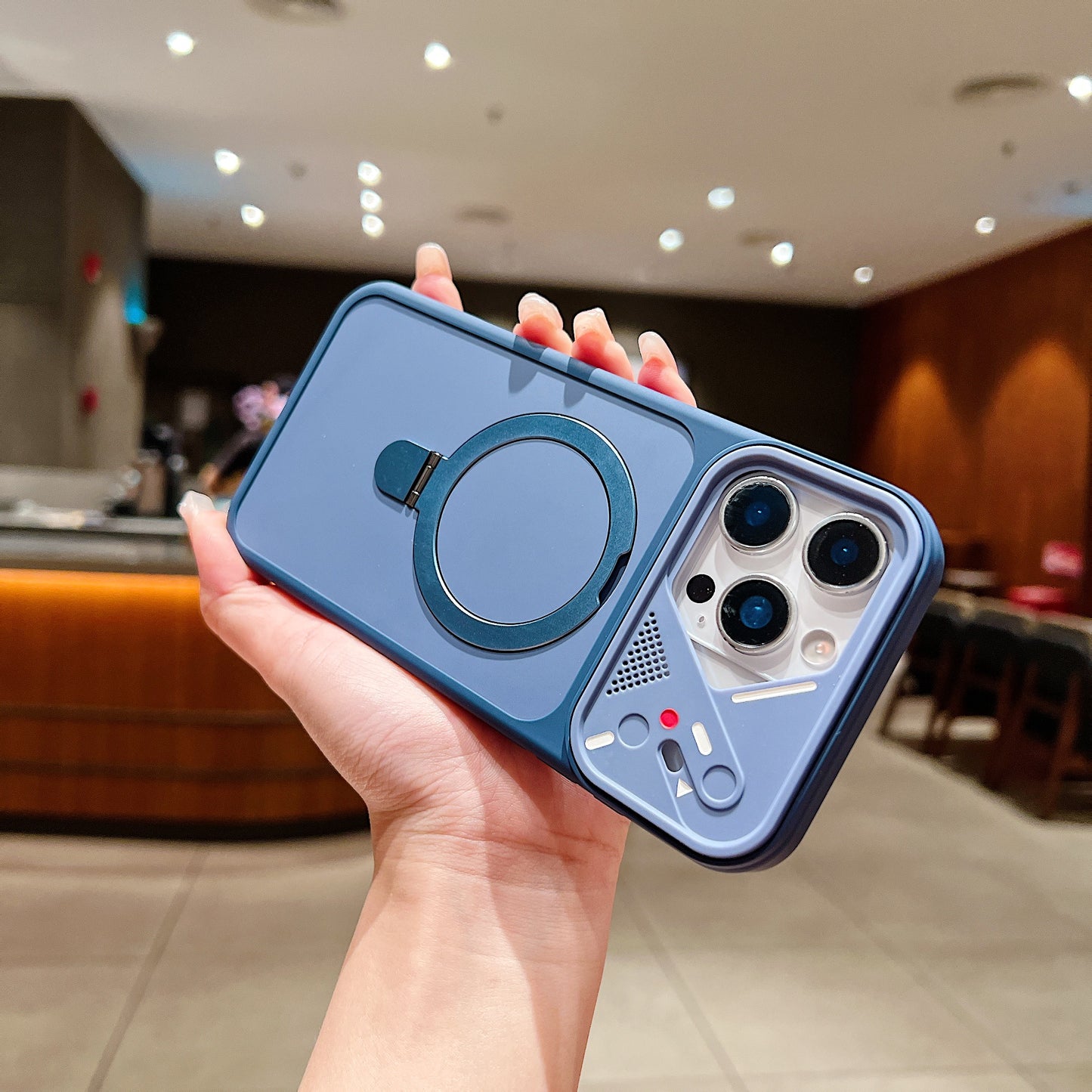 LuxuryKase Magnetic Shockproof Case | Foldable 90° Metal Ring Kickstand | Matte Finish | Futuristic Camera Shield Design | Slim Profile & Mag-Safe Compatible For iPhone & Samsung Series