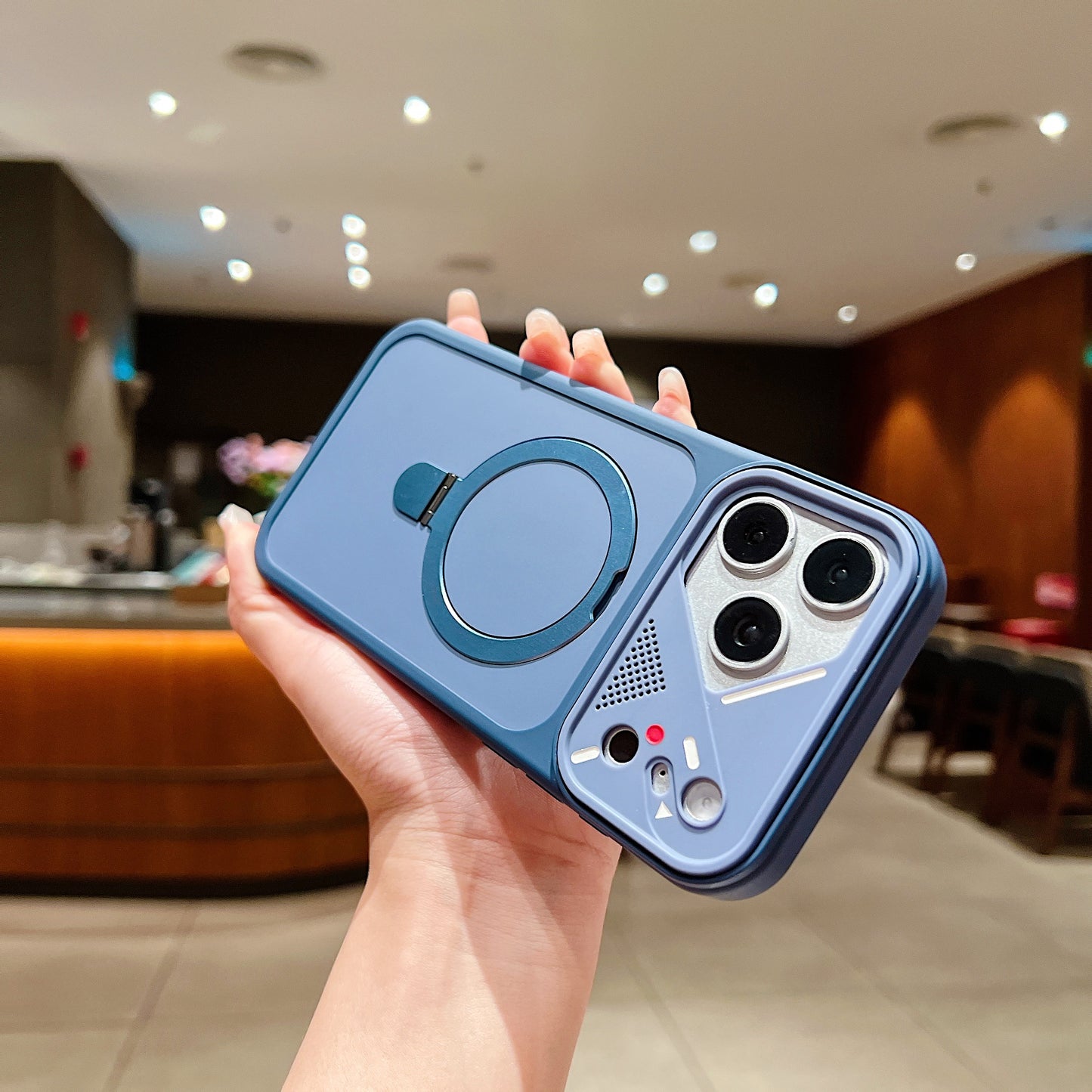 LuxuryKase Magnetic Shockproof Case | Foldable 90° Metal Ring Kickstand | Matte Finish | Futuristic Camera Shield Design | Slim Profile & Mag-Safe Compatible For iPhone & Samsung Series