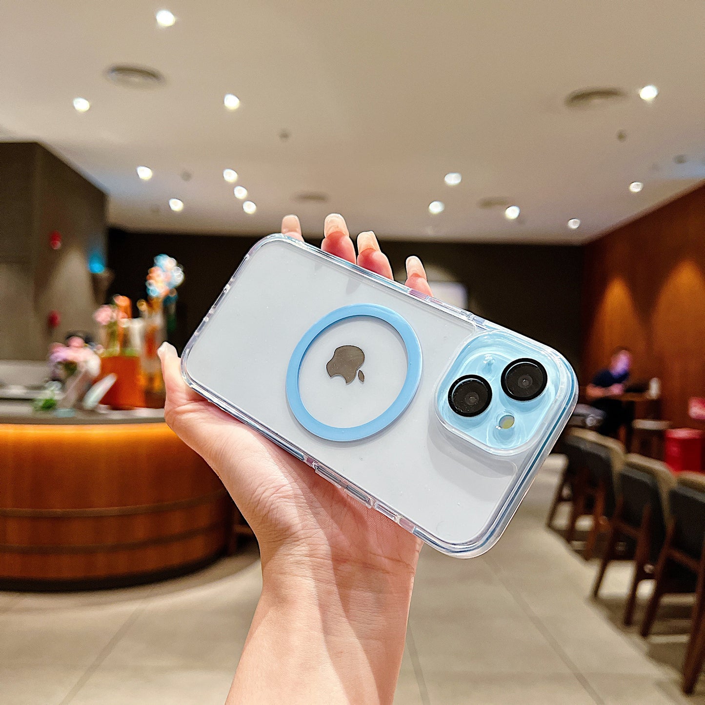 LuxuryKase Magnetic Crystal Clear Case | Colored Edges & Mag-Safe Ring | Built in Camera Lens Protection | Anti Yellow Transparent Bumper | Scratch Resistant For iPhone