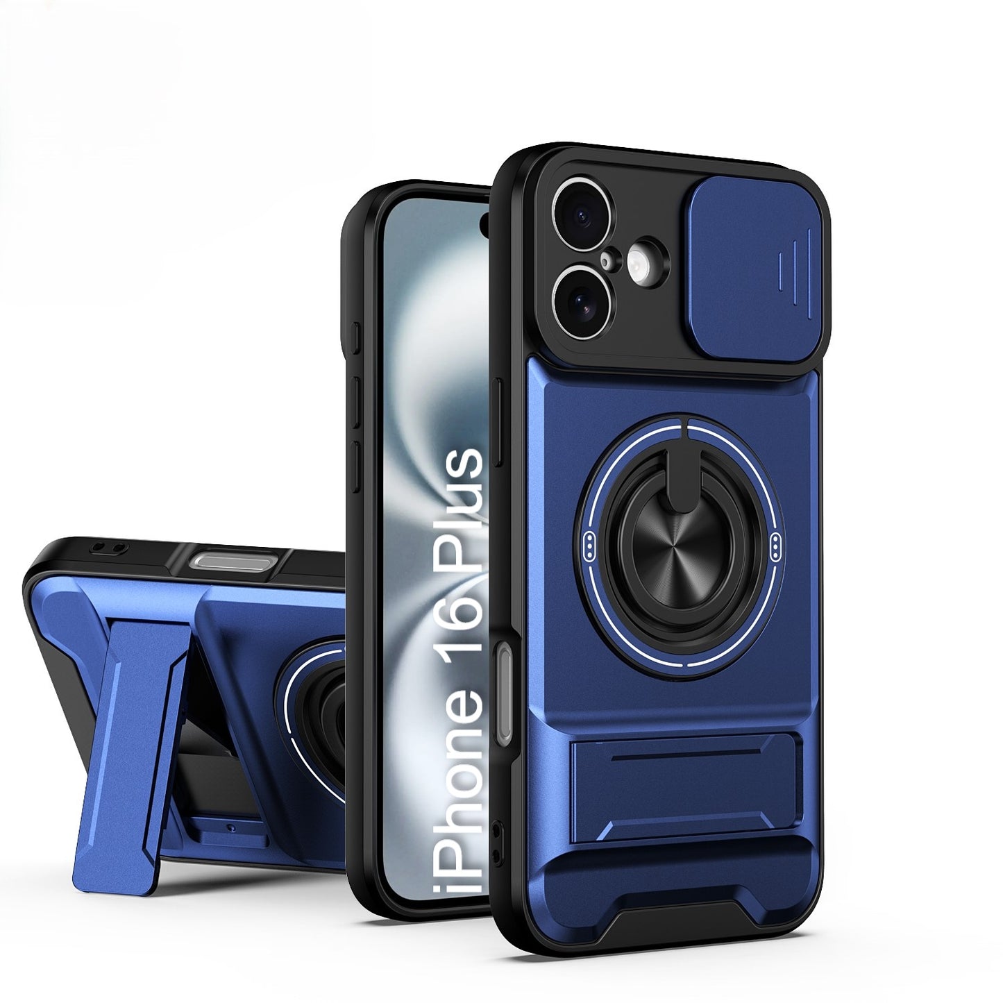 LuxuryKase Magnetic Armour Case | MagSafe Compatible | Sliding Camera Cover | 360° Finger Ring Holder | Built-In Bracket Stand | Hard PC Back & Soft TPU Bumper For iPhone & Samsung Series