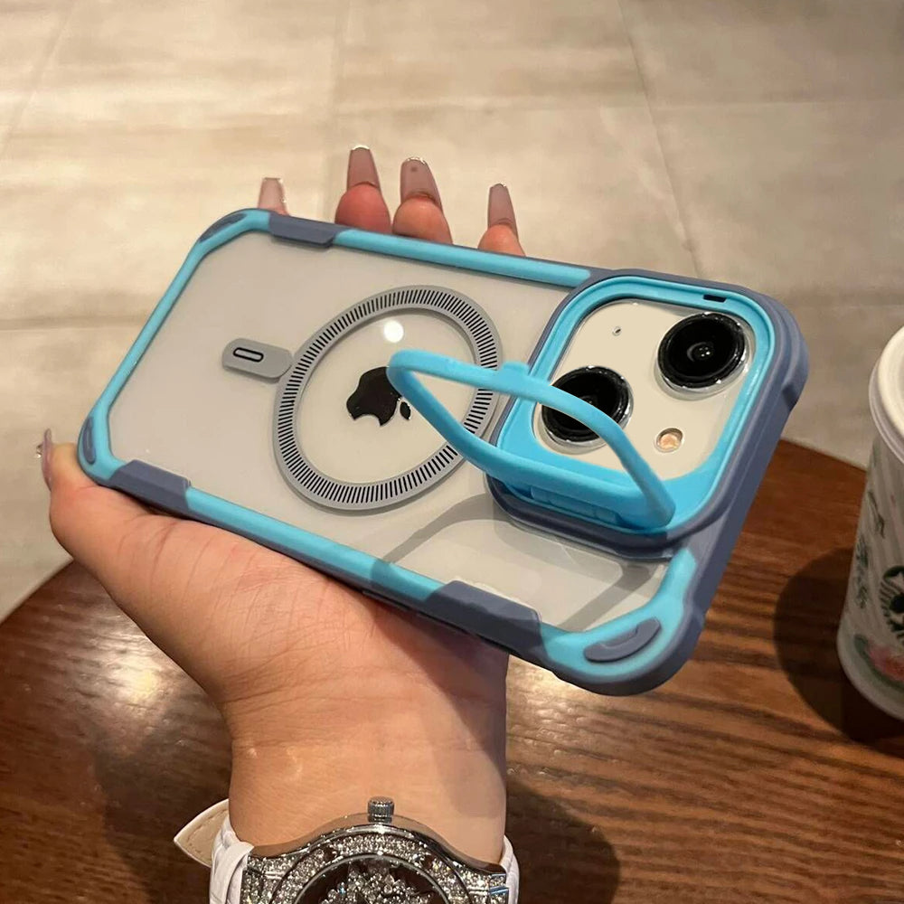 LuxuryKase LK164 Invisible Stand Transparent Magnetic Mag-Safe Wireless Charger Case Cover For iPhone