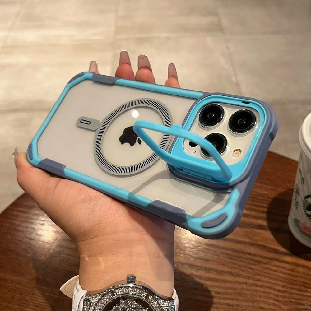 LuxuryKase LK164 Invisible Stand Transparent Magnetic Mag-Safe Wireless Charger Case Cover For iPhone