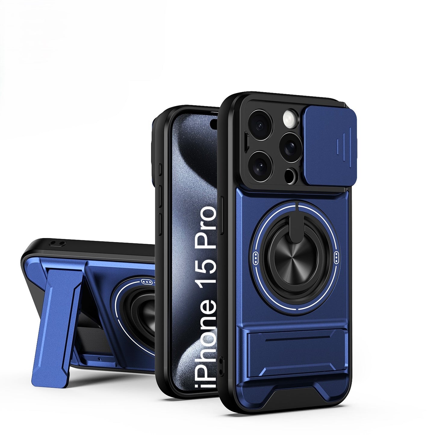LuxuryKase Magnetic Armour Case | MagSafe Compatible | Sliding Camera Cover | 360° Finger Ring Holder | Built-In Bracket Stand | Hard PC Back & Soft TPU Bumper For iPhone & Samsung Series