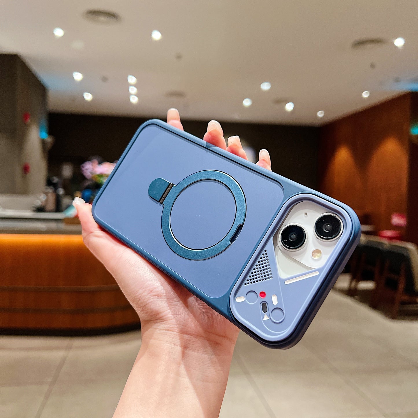 LuxuryKase Magnetic Shockproof Case | Foldable 90° Metal Ring Kickstand | Matte Finish | Futuristic Camera Shield Design | Slim Profile & Mag-Safe Compatible For iPhone & Samsung Series